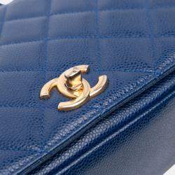 Pre Owned Chanel Navy Blue Small Quilted Caviar Carry Around Flap
