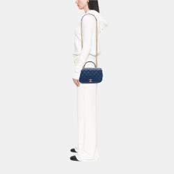 Pre Owned Chanel Navy Blue Small Quilted Caviar Carry Around Flap