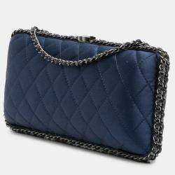 Pre Owned Chanel Blue Quilted Satin Chain Around Clutch