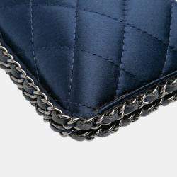 Pre Owned Chanel Blue Quilted Satin Chain Around Clutch