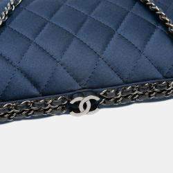 Pre Owned Chanel Blue Quilted Satin Chain Around Clutch