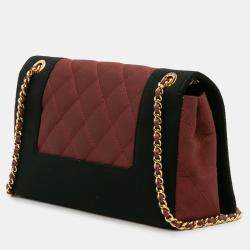 Pre Owned Chanel Black Red Small Bicolor Quilted Grosgrain Satin Small Mademoiselle Double Flap