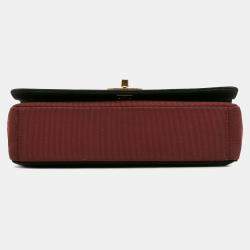 Pre Owned Chanel Black Red Small Bicolor Quilted Grosgrain Satin Small Mademoiselle Double Flap