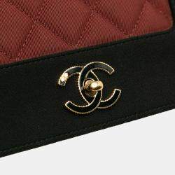 Pre Owned Chanel Black Red Small Bicolor Quilted Grosgrain Satin Small Mademoiselle Double Flap
