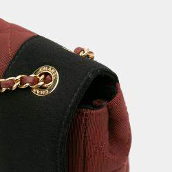 Pre Owned Chanel Black Red Small Bicolor Quilted Grosgrain Satin Small Mademoiselle Double Flap