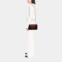 Pre Owned Chanel Black Red Small Bicolor Quilted Grosgrain Satin Small Mademoiselle Double Flap