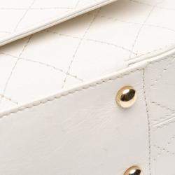 Pre Owned Chanel White Medium Stitched Calfskin Covered CC Flap