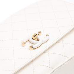 Pre Owned Chanel White Medium Stitched Calfskin Covered CC Flap