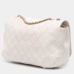 Pre Owned Chanel White Medium Stitched Calfskin Covered CC Flap