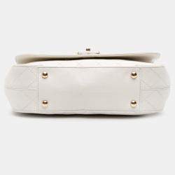 Pre Owned Chanel White Medium Stitched Calfskin Covered CC Flap