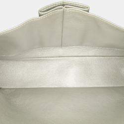 Pre Owned Chanel Silver Medium Classic Perforated Lambskin Double Flap