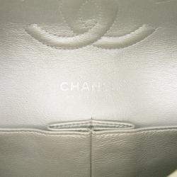 Pre Owned Chanel Silver Medium Classic Perforated Lambskin Double Flap
