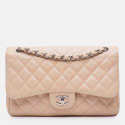 Pre Owned Chanel Classic Jumbo Caviar Leather Double Flap Bag