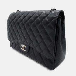 Pre Owned Chanel Classic Maxi Black Caviar Leather Double Flap Bag