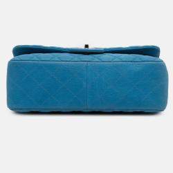 Pre Owned Chanel Classic Double Flap Jumbo Blue Caviar Shoulder Bag