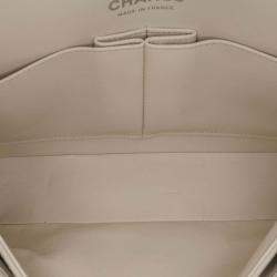 Pre Owned Chanel Classic Double Flap Small White Chevron Lambskin Shoulder Bag