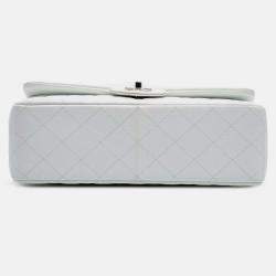 Pre Owned Chanel Classic Double Flap Jumbo White Caviar Shoulder Bag