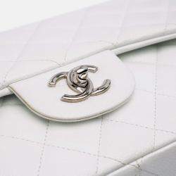Pre Owned Chanel Classic Double Flap Jumbo White Caviar Shoulder Bag