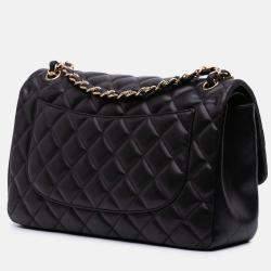Pre Owned Chanel Classic Double Flap Jumbo Black Lambskin Shoulder Bag