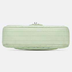 Pre Owned Chanel Classic Double Flap Small Green Chevron Lambskin Shoulder Bag