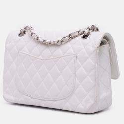Pre Owned Chanel Classic Double Flap Medium White Caviar Shoulder Bag