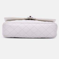 Pre Owned Chanel Classic Double Flap Medium White Caviar Shoulder Bag