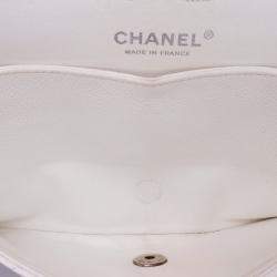 Pre Owned Chanel Classic Double Flap Medium White Caviar Shoulder Bag