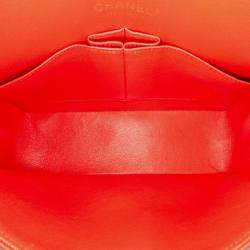 Pre Owned Chanel Classic Double Flap Small Orange Chevron Lambskin Shoulder Bag