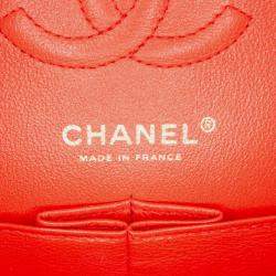 Pre Owned Chanel Classic Double Flap Small Orange Chevron Lambskin Shoulder Bag