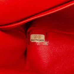 Pre Owned Chanel Classic Double Flap Small Orange Chevron Lambskin Shoulder Bag