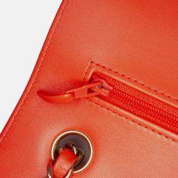 Pre Owned Chanel Classic Double Flap Small Orange Chevron Lambskin Shoulder Bag