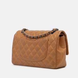 Pre Owned Chanel Classic Double Flap Medium Brown Metallic Caviar Shoulder Bag