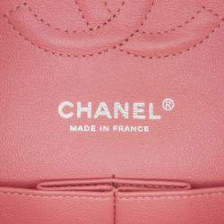 Pre Owned Chanel Classic Double Flap Medium Pink Lambskin Shoulder Bag