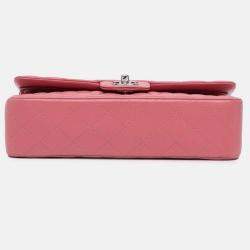 Pre Owned Chanel Classic Double Flap Medium Pink Lambskin Shoulder Bag