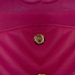 Pre Owned Chanel Classic Double Flap Medium Pink Chevron Lambskin Shoulder Bag