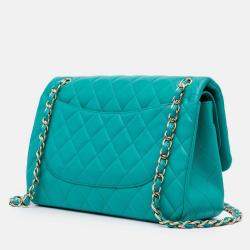 Pre Owned Chanel Classic Double Flap Jumbo Blue Lambskin Shoulder Bag