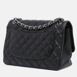 Pre Owned Chanel Classic Double Flap Jumbo Black Caviar Shoulder Bag