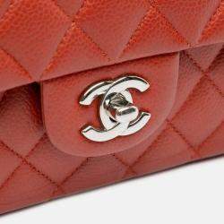 Pre Owned Chanel Classic Double Flap Medium Orange Caviar Shoulder Bag