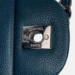 Pre Owned Chanel Classic Double Flap Jumbo Blue Caviar Shoulder Bag