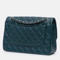 Pre Owned Chanel Classic Double Flap Jumbo Blue Caviar Shoulder Bag
