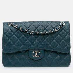 Pre Owned Chanel Classic Double Flap Jumbo Blue Caviar Shoulder Bag