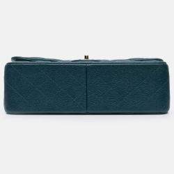 Pre Owned Chanel Classic Double Flap Jumbo Blue Caviar Shoulder Bag