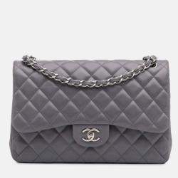 Pre Owned Chanel Classic Double Flap Jumbo Lambskin Shoulder Bag