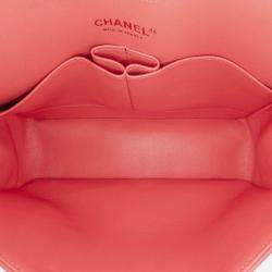 Pre Owned Chanel Classic Double Flap Medium Red Chevron Lambskin Shoulder Bag