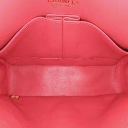 Pre Owned Chanel Classic Double Flap Medium Red Chevron Lambskin Shoulder Bag