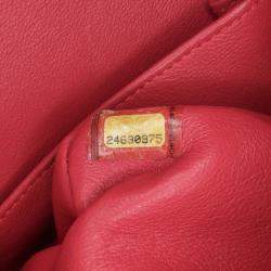 Pre Owned Chanel Classic Double Flap Medium Red Chevron Lambskin Shoulder Bag