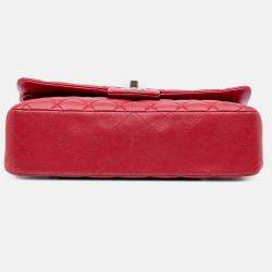 Pre Owned Chanel Classic Double Flap Medium Red Lambskin Shoulder Bag