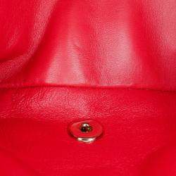 Pre Owned Chanel Classic Double Flap Medium Red Lambskin Shoulder Bag