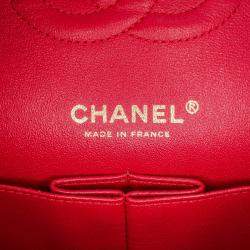 Pre Owned Chanel Classic Double Flap Medium Red Lambskin Shoulder Bag