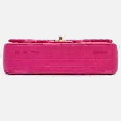 Pre Owned Chanel Classic Double Flap Medium Pink Chevron Lambskin Shoulder Bag